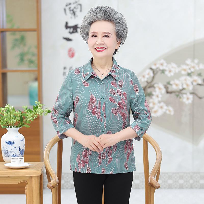 

Stylish Summer Shirt for Women in Their 60s and 70s - Perfect for Spring and Autumn L (80-100 jin) зелёный