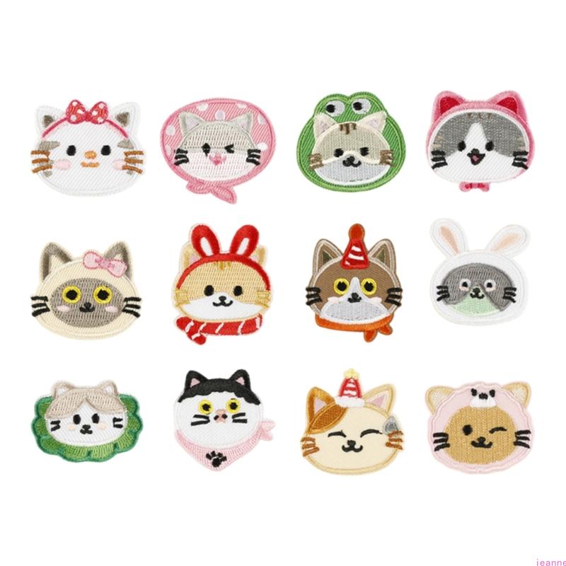 12Pcs Kitten Embroidered Patches Cartoon Cats Sewing Patches Iron On Patches Applique Patches Sew On Patches for Clothe