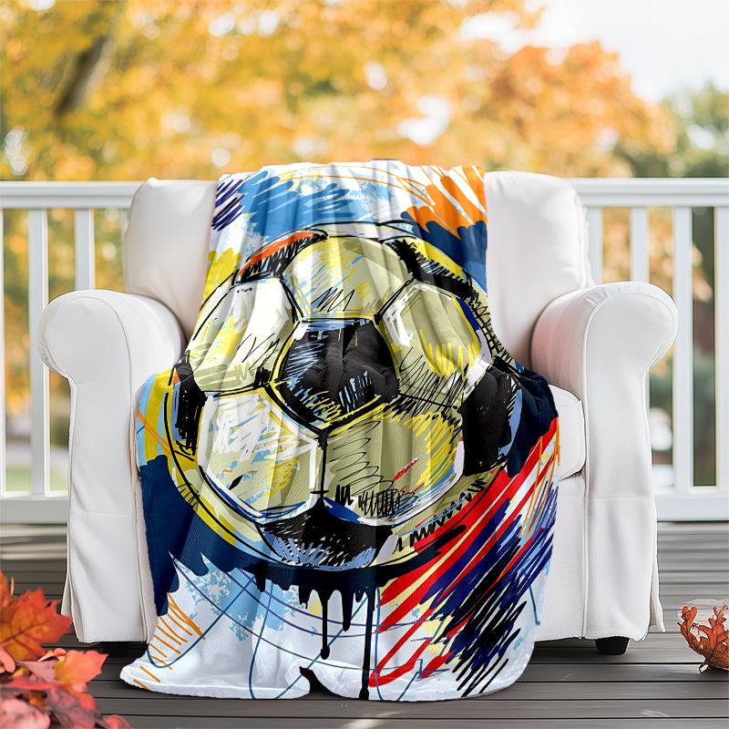Soccer Theme Printed Blanket - Perfect for Couch, Bed, Travel & Outdoor Use | Machine Washable, Cozy & Durable.