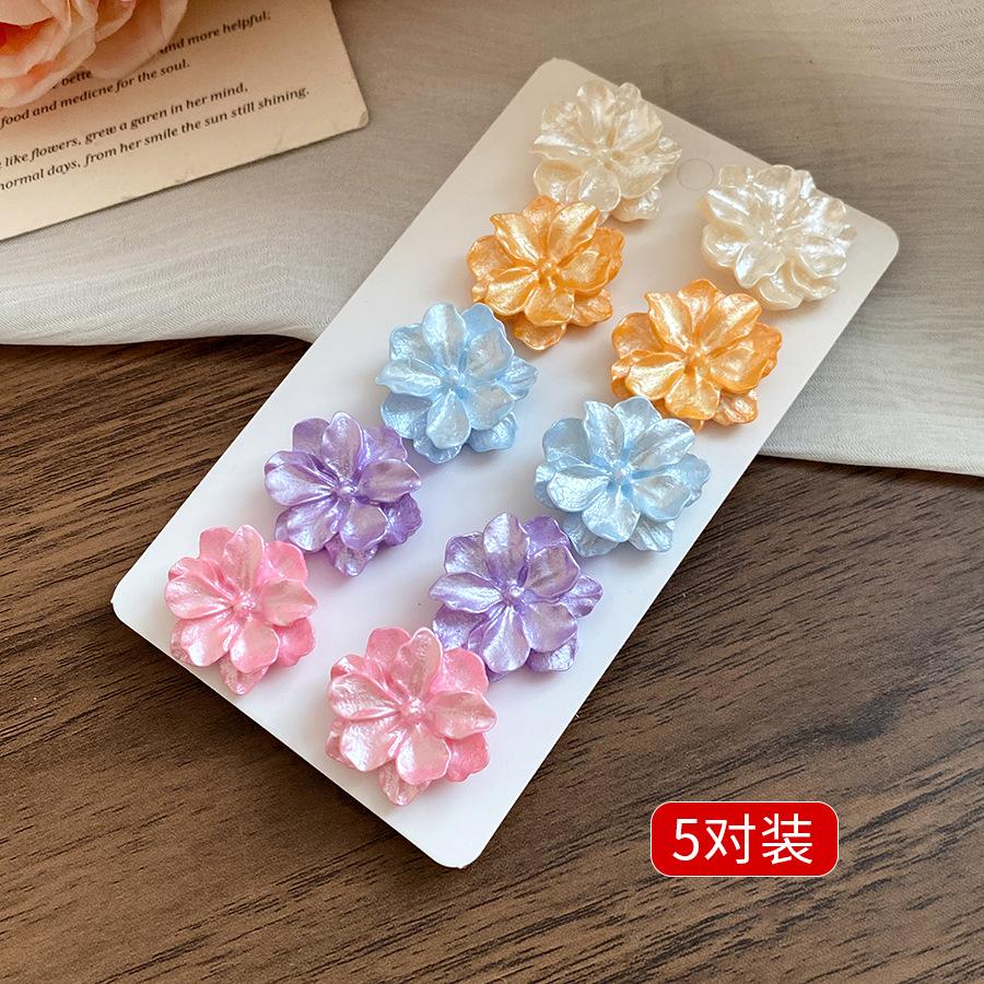 

Silver needle pearl flower fashion stud earrings ten-piece set small fresh and sweet temperament earrings niche design earrings women
