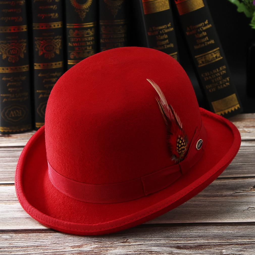 Men Top Hat Wool Bowler Hat Derby Hat Autumn Winter Vintage British Style Jazz Cap Presidential Hat 11 Cm High Magician Hat