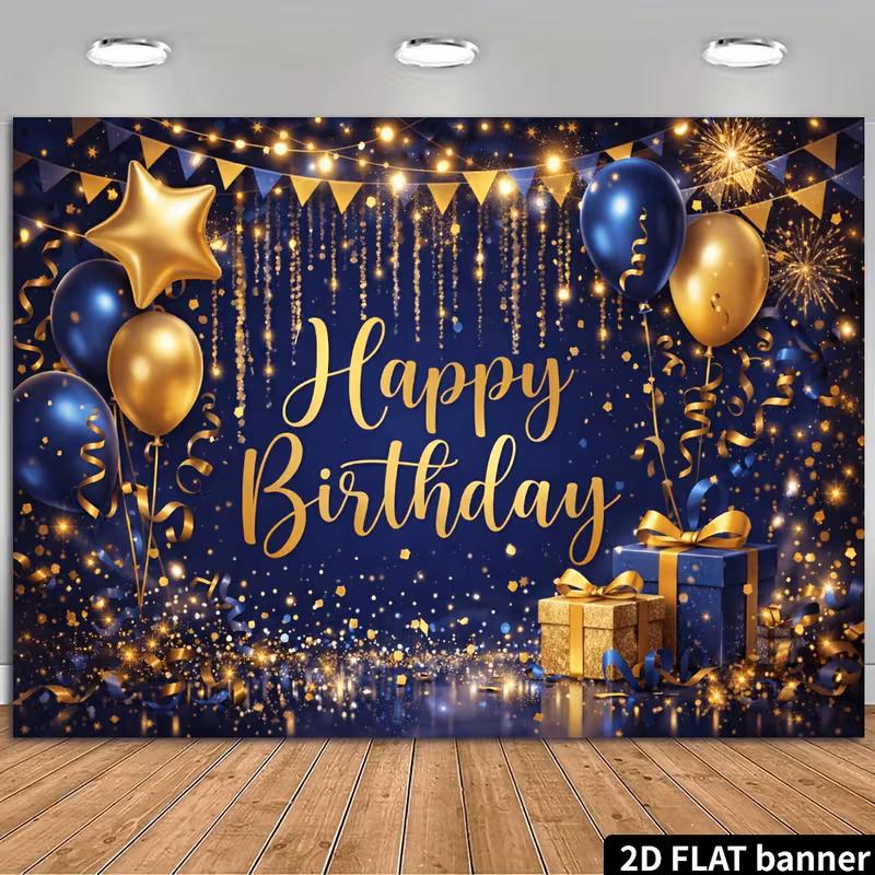 2D Navy Blue Gold Men Birthday Wall Tapestry Background Cloth