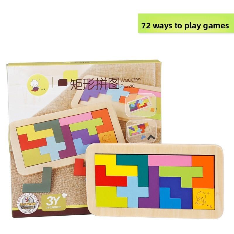 Wooden Puzzle Toy For Kids With 7piece Russian Brain Teaser And Shape Sorting