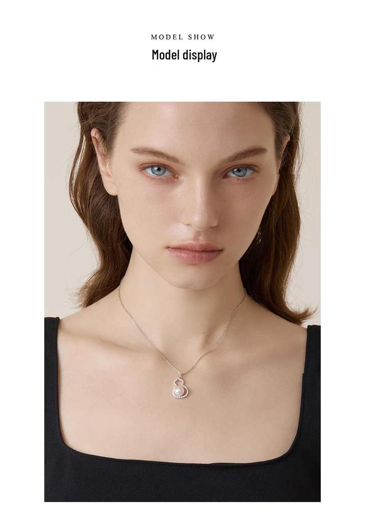 Elegant S925 Sterling Silver Diamond Gourd Pendant Pearl Necklace - High-End Fortune & Blessings Women's Collarbone Chain