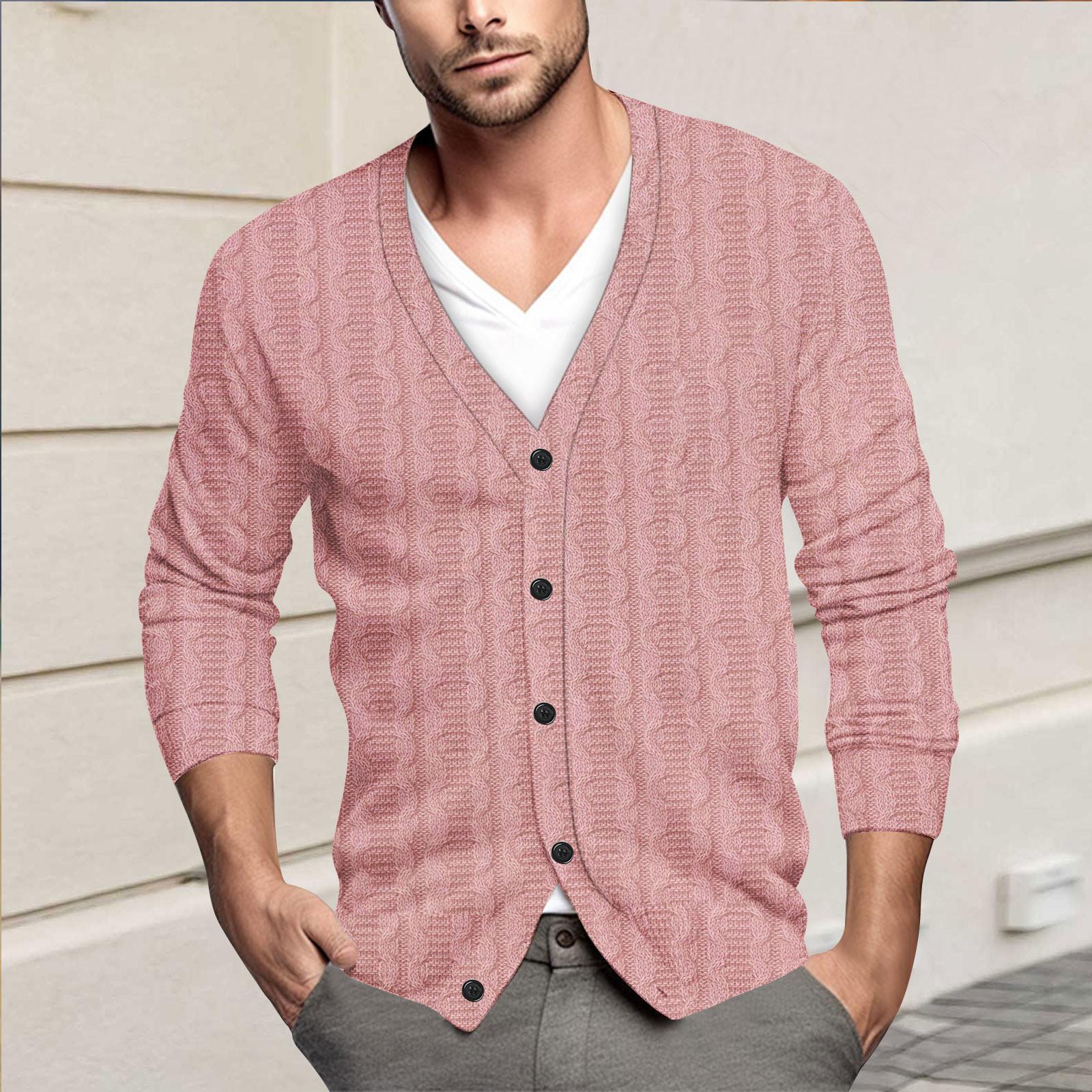 

Мужская повседневная однобортная модная куртка-кардиган с длинными рукавами на пуговицах XL розовый