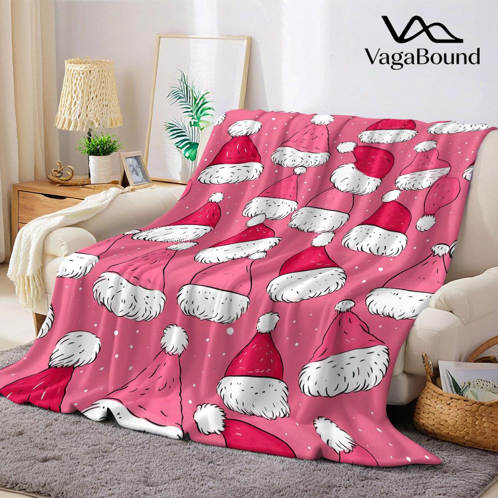 Santa Hat Ditsy Christmas Flannel Blanket Perfect for Sofa Office Bed Travel Sleep Read Relax Camping four season use