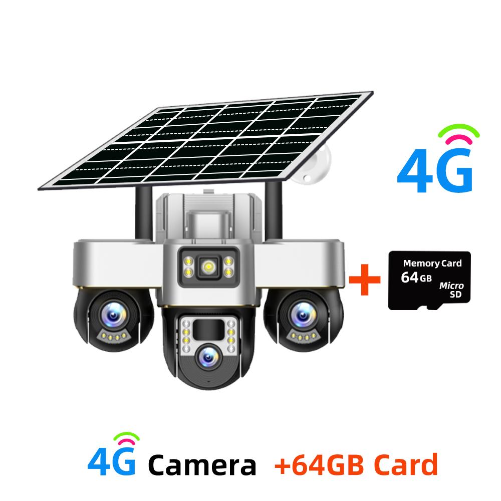Three-lens Surveillance Camera Outdoor HD Night Vision Full Color Solar Camera