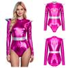 Rollkragen Langarm Metallisch Farbblock Body Unsichtbarer Reißverschluss Hinten Trikot Damen Alien Cosplay Bühnenperformance Kostüm