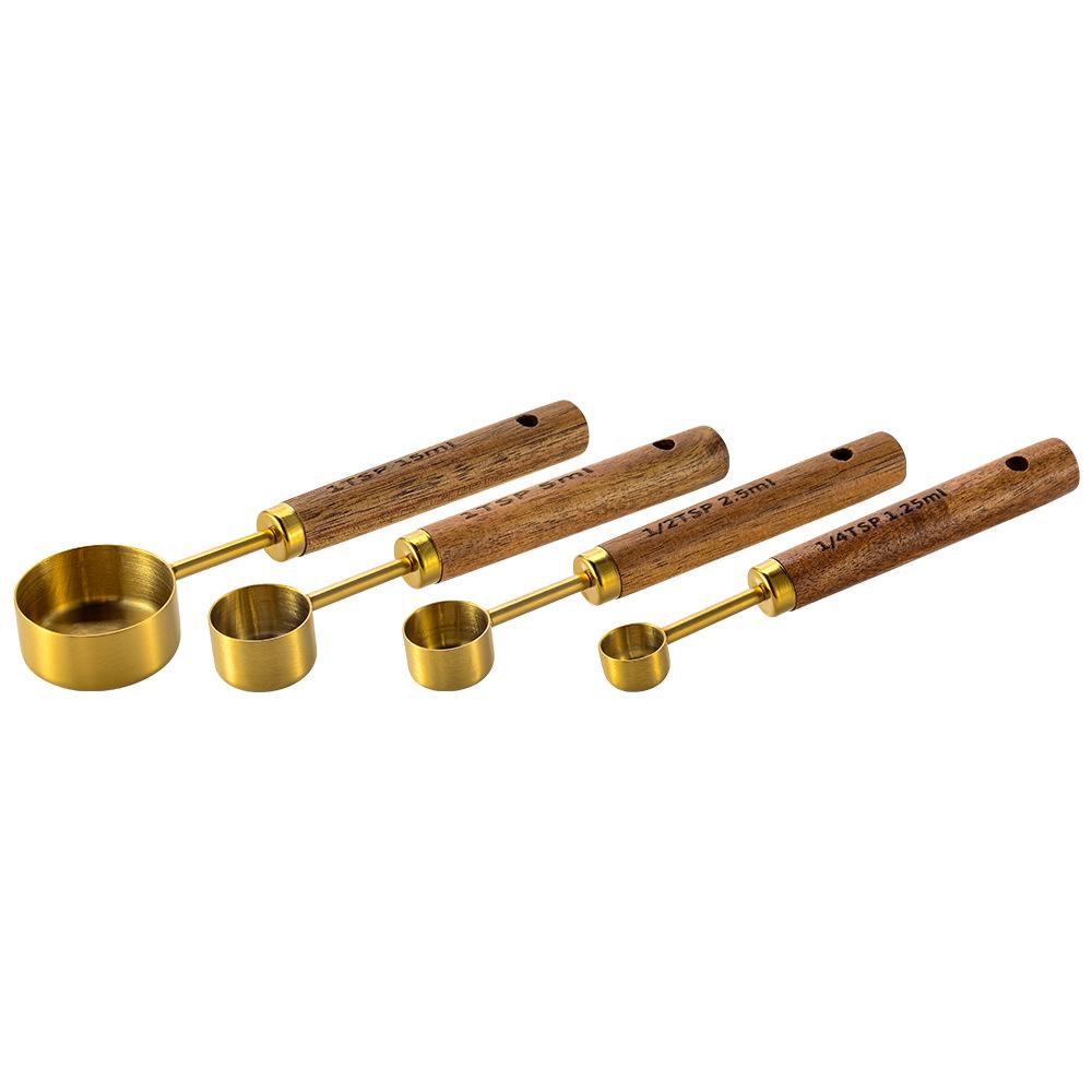 8-Piece Wooden Handle Stainless Steel Measuring Cup and Spoon Set