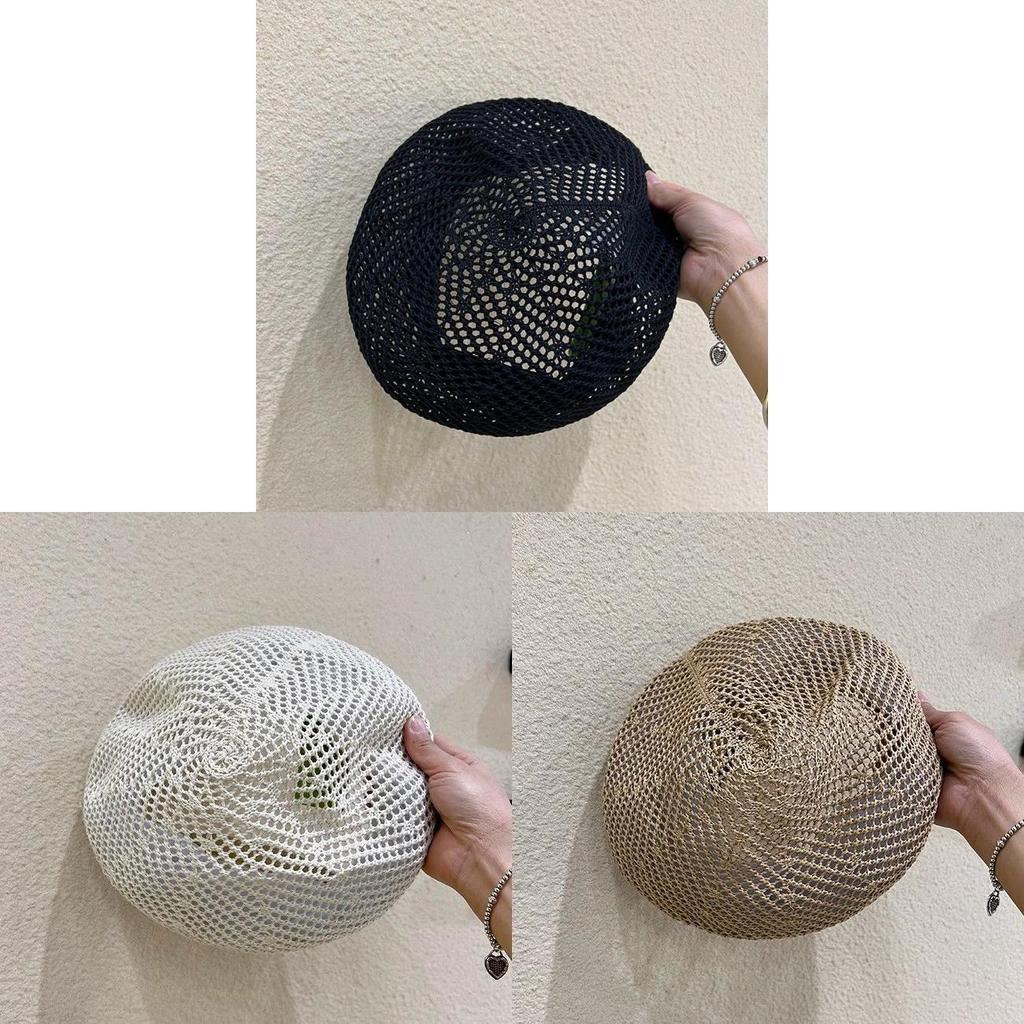 Black Polyester Geometric Beret Hat For Women Sun Protection Casual Style