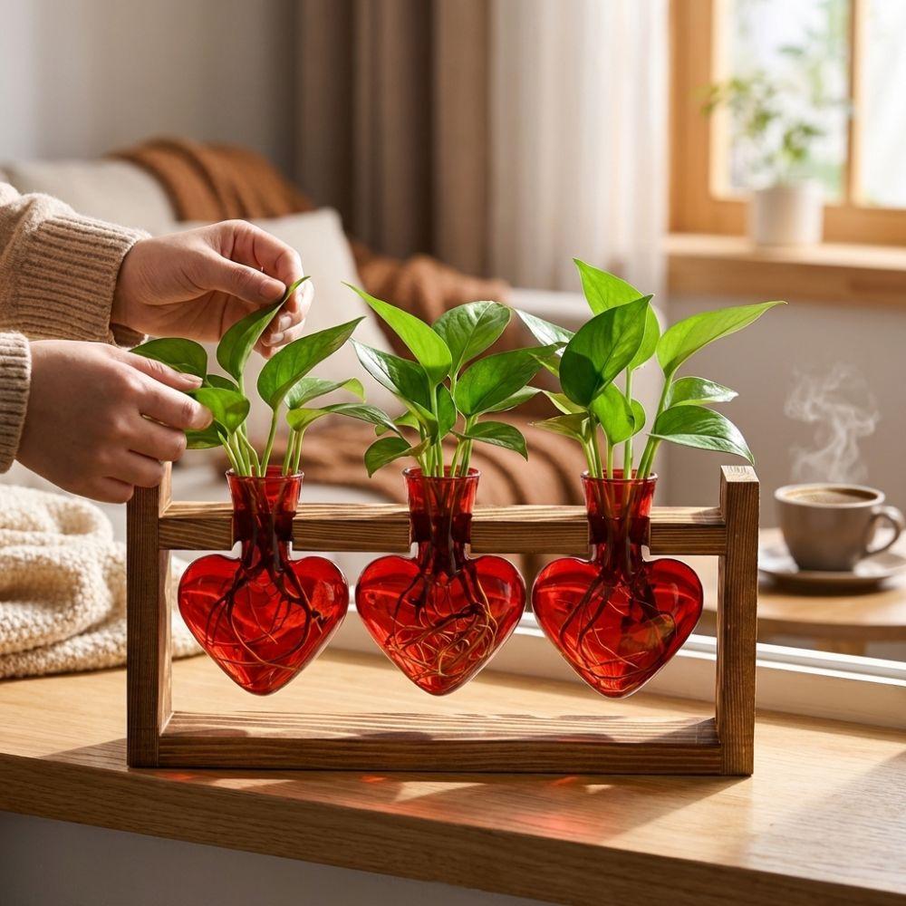 Transparente Hydroponik-Pflanzenvase 3/2 Flaschen Pflanzenvermehrungsstation Valentinstag