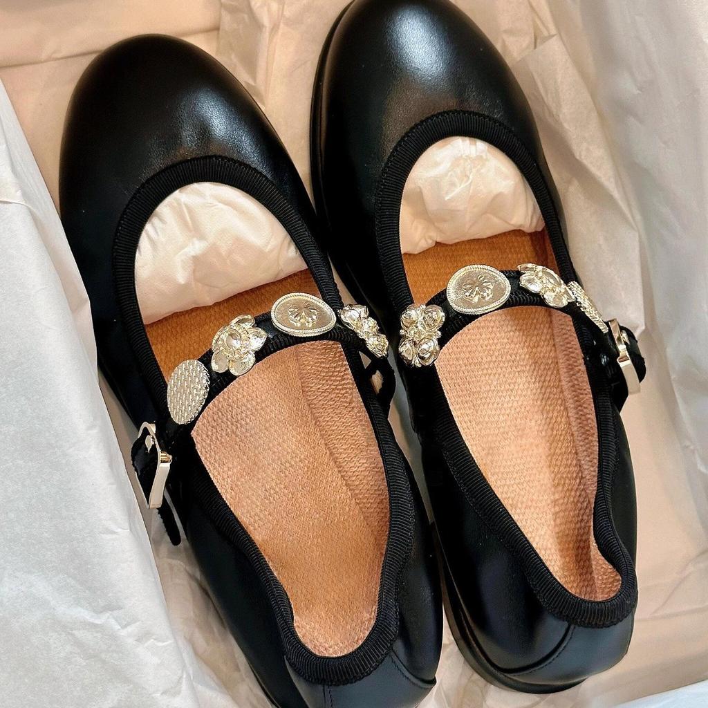 Sheepskin version~ Xiaoxiangfeng leather ballet shoes with soft soles Mary Jane single shoes women's small gold button soles small leather shoes
