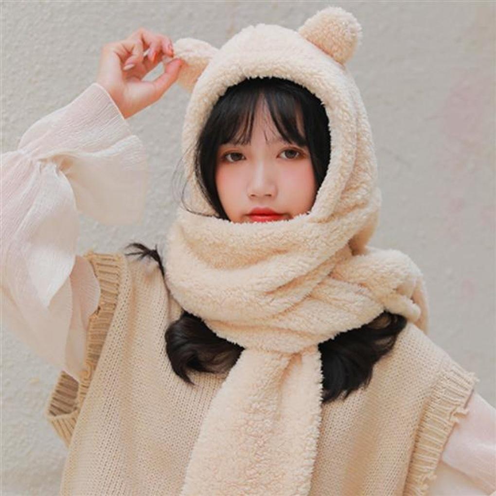 Teddy Bear Hooded Scarf, Poggle Hooded Muffler for Women