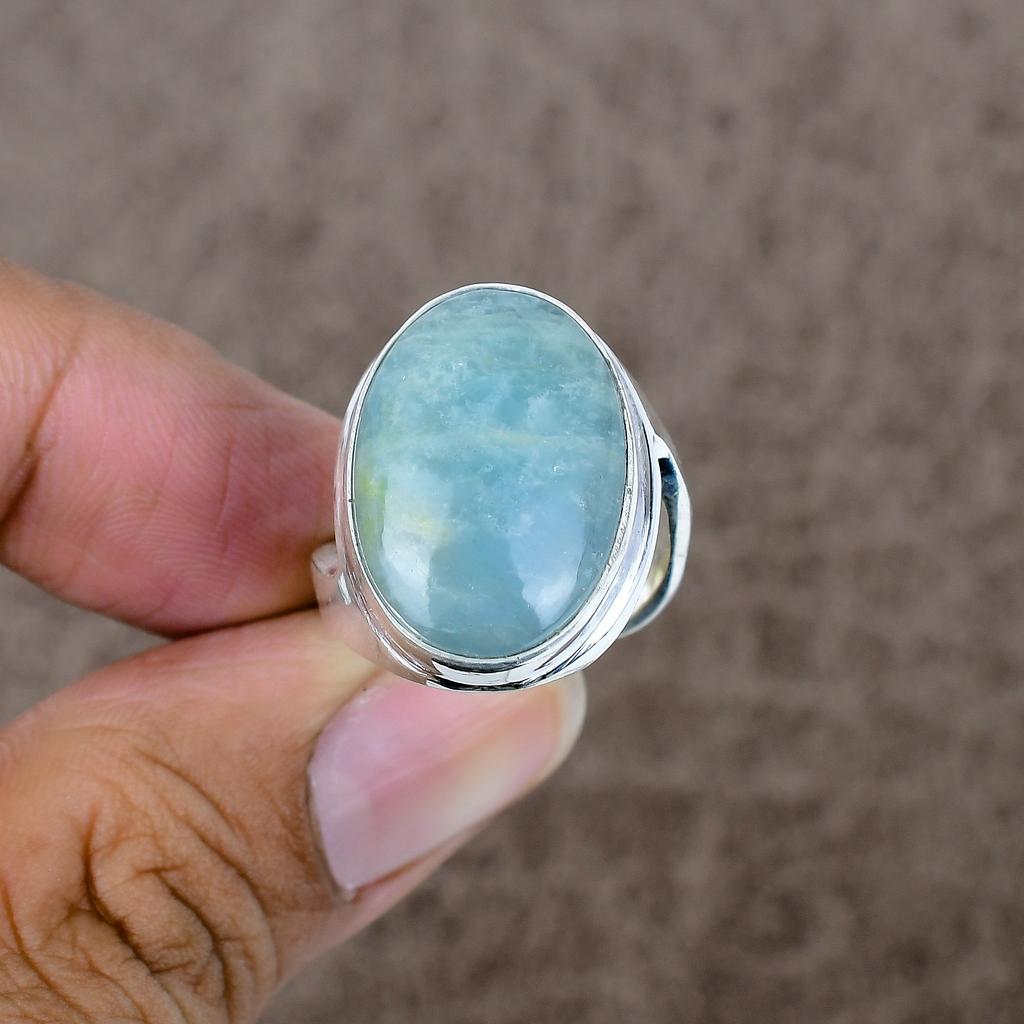Aquamarine Genstone Handmade 925 Sterling Silver Jewelry Ring Size 9 KKG-514