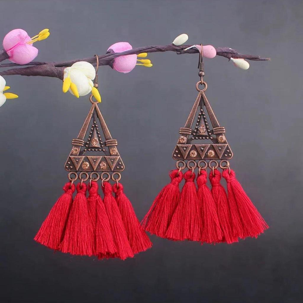 Bohemian Turquoise Owl Dream Catcher Tassel Earrings for Women