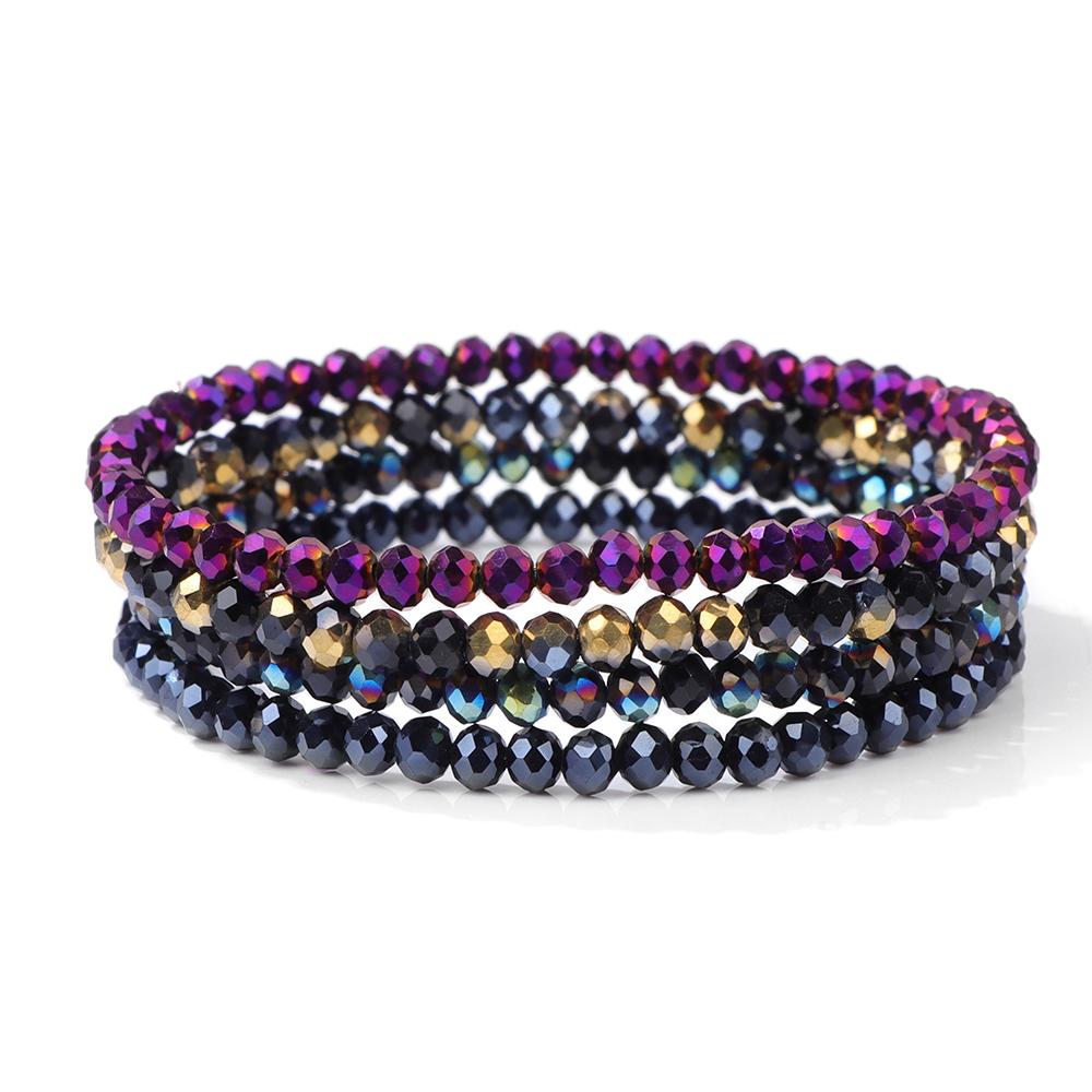 Set da 4 Pezzi Braccialetti Elastici con Perline di Cristallo Lucido Bohemien Facettati Colorati Braccialetti con Perline di Vetro di Cristallo Set di Braccialetti per Donne