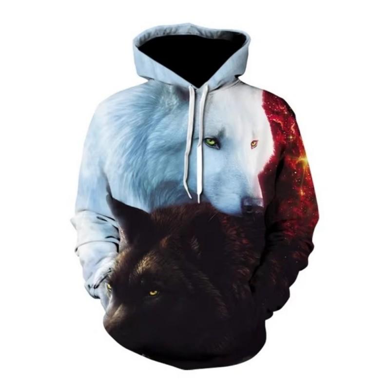 Mens/Womens Warm Hooded Sweatshirt With 3D Wolf Print Bamboo Fiber Fleece Lined Winter Fishing Outdoor Use