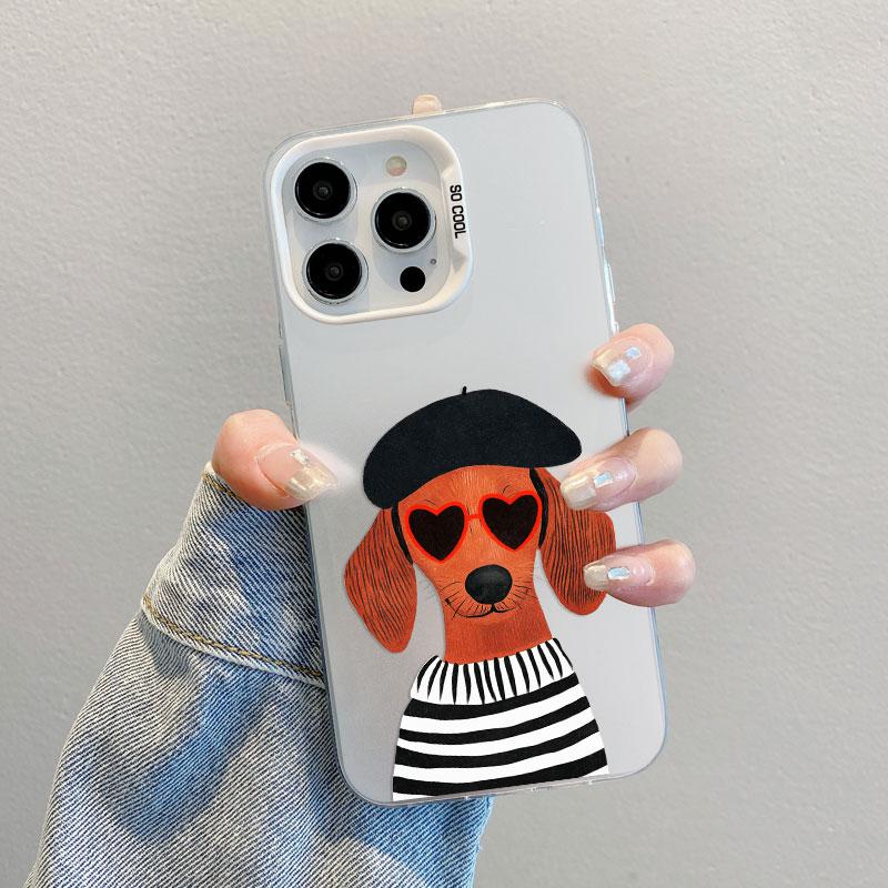 Funny Dancing Dachshund Sausage Dog Pattern Laser Phone Case For iPhone 17 Pro Max 15 16 14 Pro Max 13 11 12 Mini Pro Max Covers