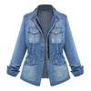 Damen Langarm Stehkragen Reißverschluss Herbst und Winter Jeansjacke