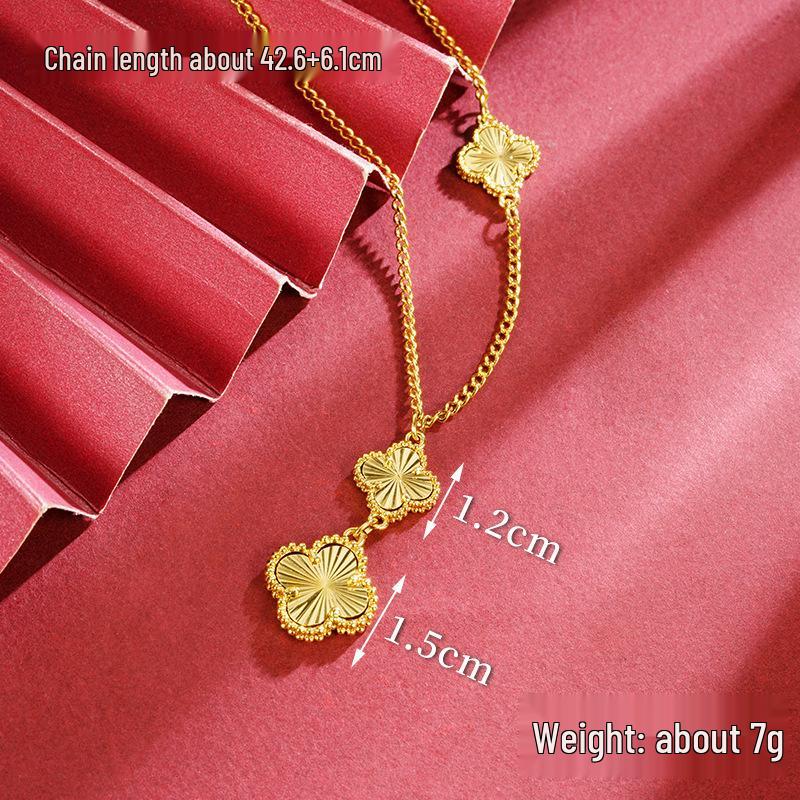 Vietnam Gold-Plated Clover Necklace, Ring & Five-Flower Bracelet Set
