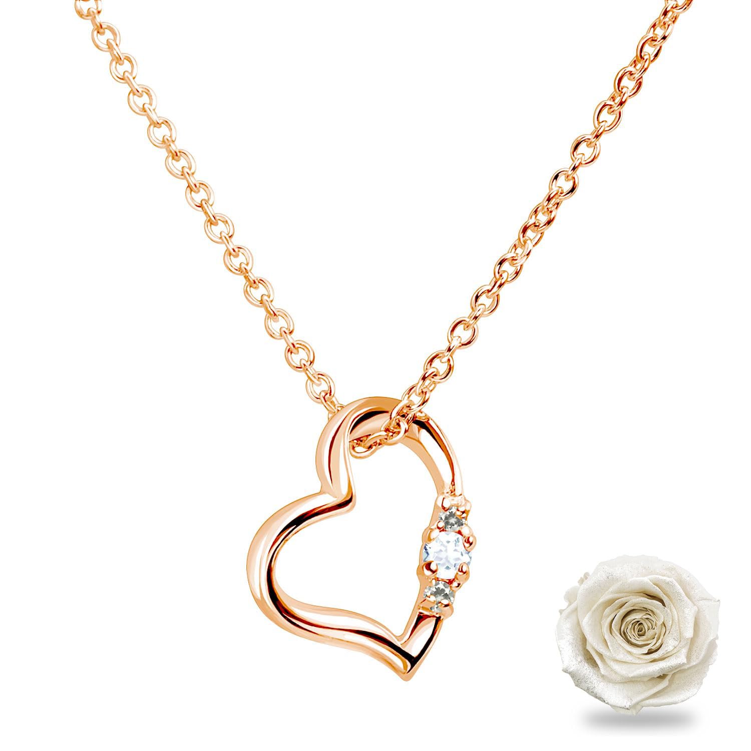 

Намисто Love Heart Pink Gold Preserved Flower Aquamarine March Birthstone Platinum White [Sears]