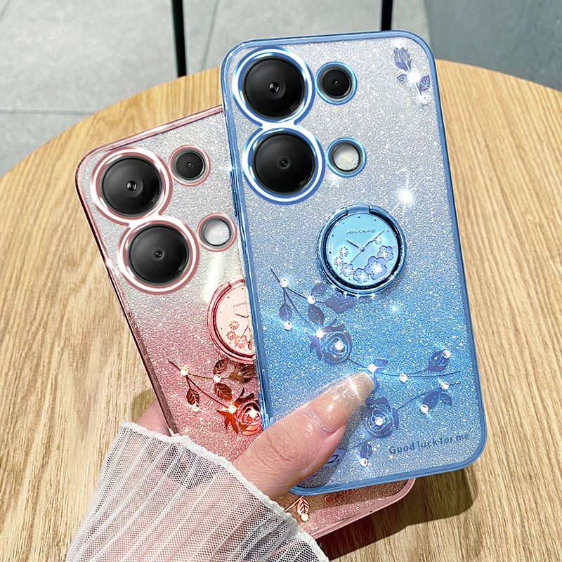 KADEM For Xiaomi Redmi Note 13 Pro 4G/Poco M6 Pro 4G Phone Case Rhinestone Decor Ring Kickstand TPU Cover