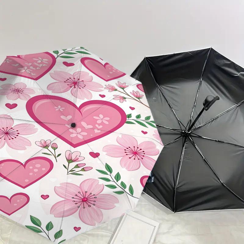 1PC Heart Flowers Umbrella-8-Rib Reinforced, Automatic Open, Lightweight & Durable, Fashion Accessory for Outdoor, J0374
