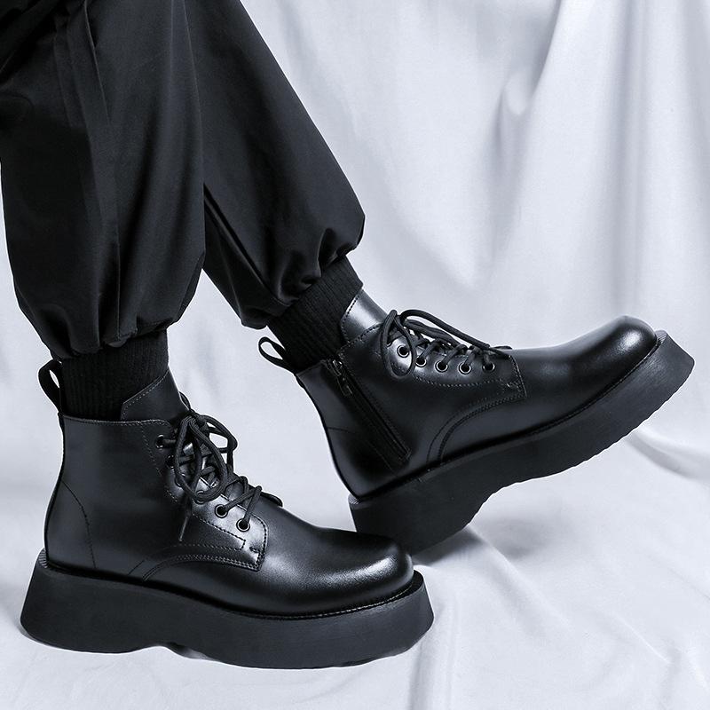 New Derby Martin Boots Men's Black High-top Leather Shoes Locomotive Boots Breathable Heightening Leather Boots 22611-R