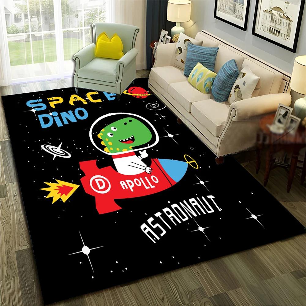 3D Cute Dino Dinosaur Space Cartoon Carpet Rug for Home Living Room Bedroom Sofa Doormat Decor,Child Area Rug Non-slip Floor Mat