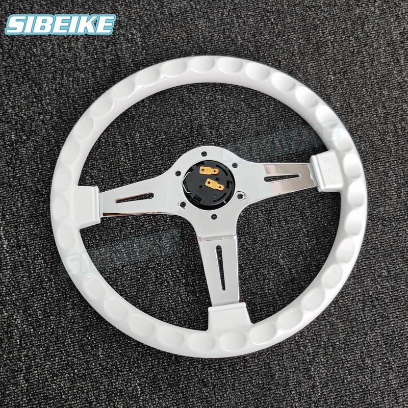 JDM Klasický bílý ABS volant Univerzální hluboký závodní sportovní volant s nýty