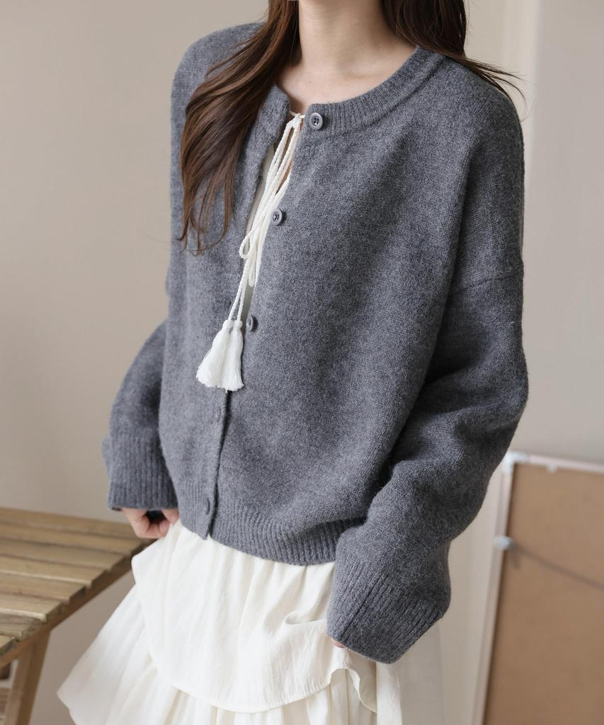 Bbaebbae Round Neck Simple Cozy Button Knit Cardigan 3 Colors