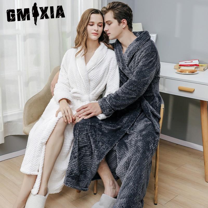 

GMXIA Women s Winter Couple Coral Fleece Bathrobes with Fleece and Thickened Flannel Men s Pajamas Autumn and Winter Extended Styles XL