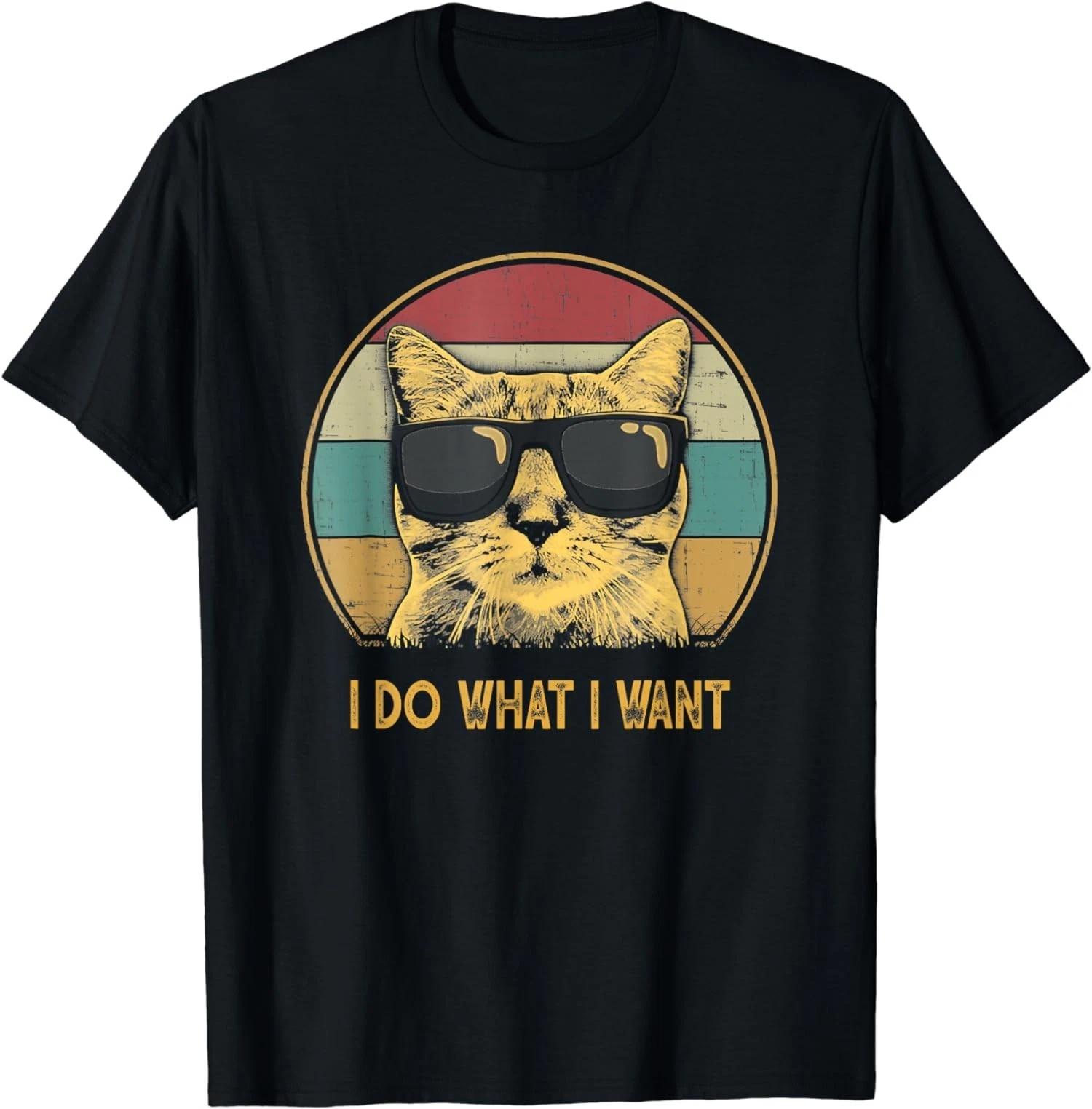 Funny Cat Graphic T-Shirt Retro Cat Lover Casual Humor Tee XL