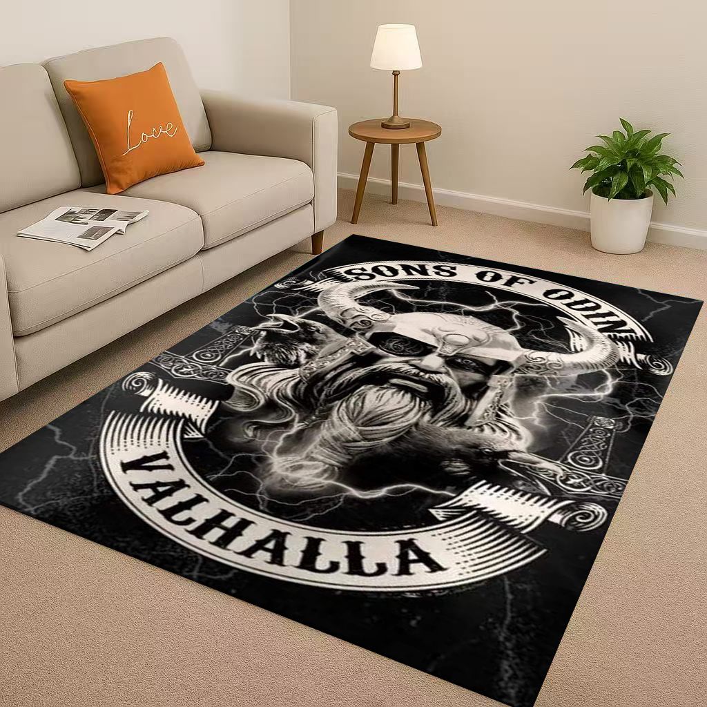 3D Nordic Viking Totem Vegvisir Rune Valhalla Valknut Living Room Non Slip Area Rug Soft Carpet for Bedroom Sofa,Home Doormat