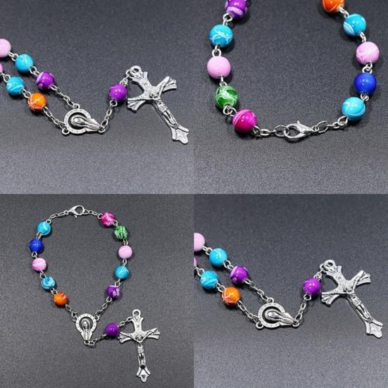 Christianity Goddess Jesus Cross Pendant Colorful Beads Chain Women Bracelet
