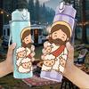 1PC Jesus Surrounded By Sheep Print 750ml Color Plastic Sports Water Bottle Leakproof Flip Straw Lid Suitable for Sports Office Home Use