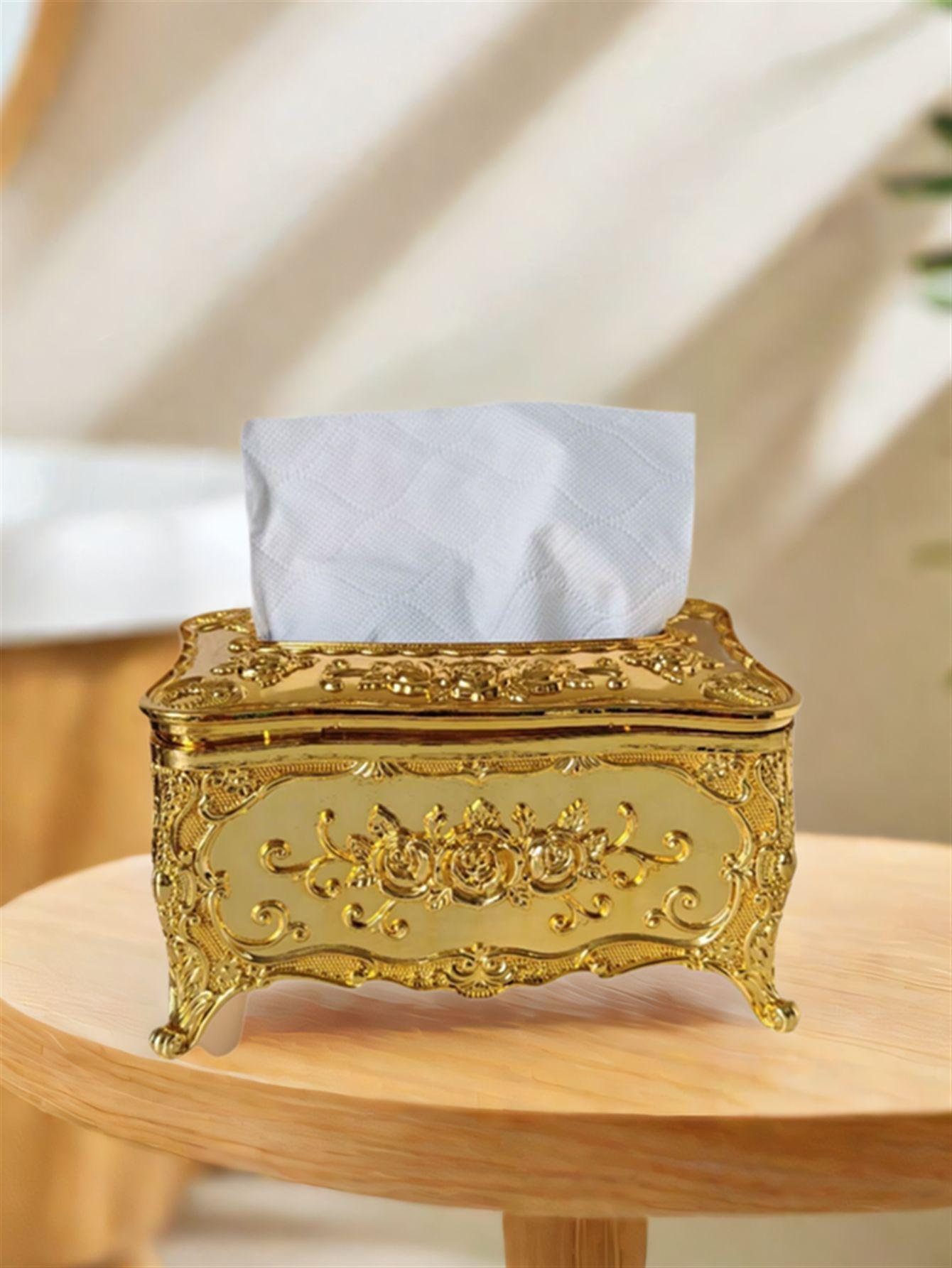 

1Pc gold floral European style gorgeous tissue box, used for simple and luxurious bedside table paper box storage in home decor