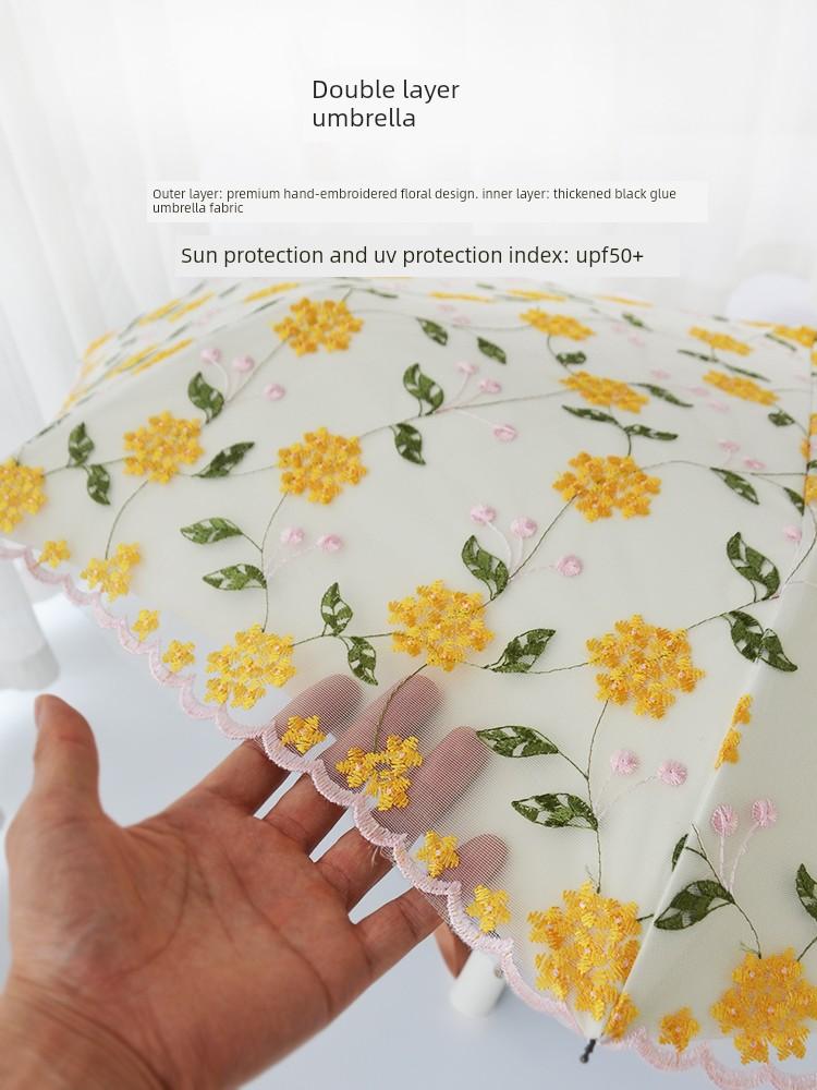Double Layer Handbag Sun Protection Sun Umbrella Automatic Embroidered Umbrella Princess Style Lace Sun Umbrella UV Protection for Women