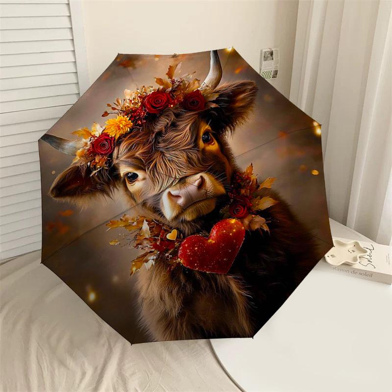 

1PC Cow Floral Umbrella-8-Rib Reinforced, Automatic Open, Lightweight & Durable, Fashion Accessory for Outdoor-D390
