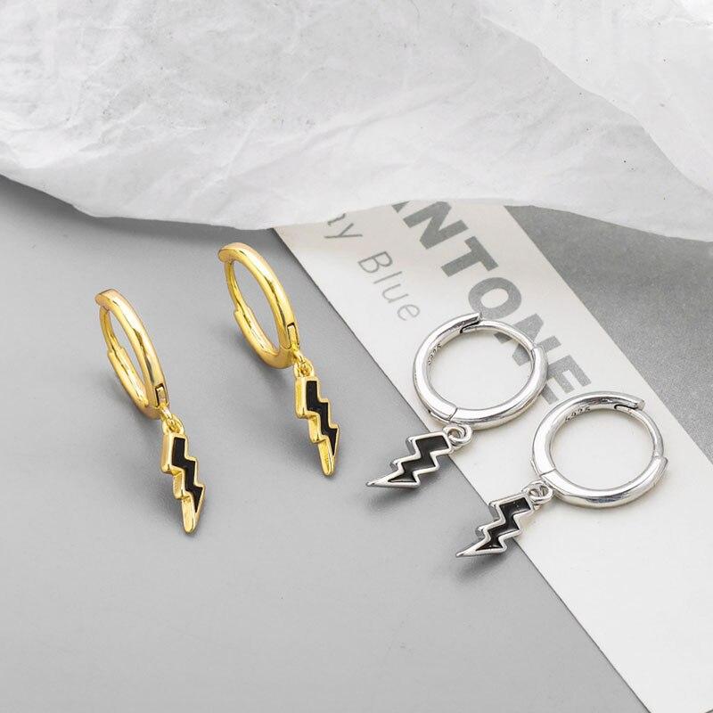 925 Sterling Silver Wave Hoop Earrings for Women Men Black Drop Glaze Earrings Accessories Jewelry