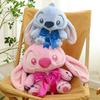 Adorable Stitch Plush Toy With Cute Bowtie Perfect For Couple Gifts In Soft Blue And Pink Colors