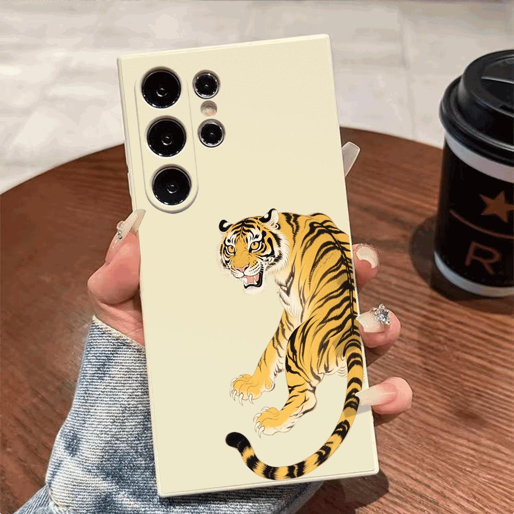 Roaring Tiger Illustration Phone Case for Samsung Galaxy S25 S24 Ultra S23 S22 S21 S20 FE Plus Soft TPU Protection Cover