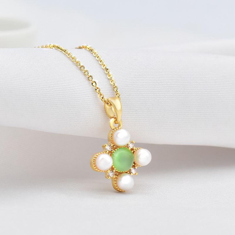 Cross Emerald Necklace Women'S Light Luxury Retro Trend Versatile Collarbone Chain