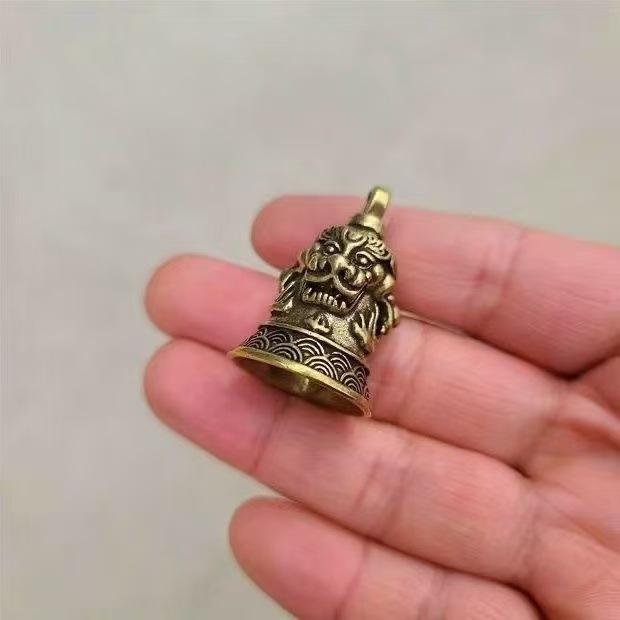 Classic Bronze Three Lions Feng Shui Bell Keychain Ornament