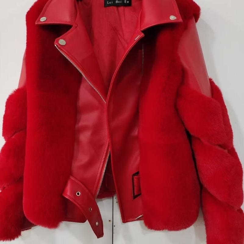 New Whole Leather Imitation Fox Fur Imitation Fur Jacket Women's Fashion Locomotive Short Light Coat Pink