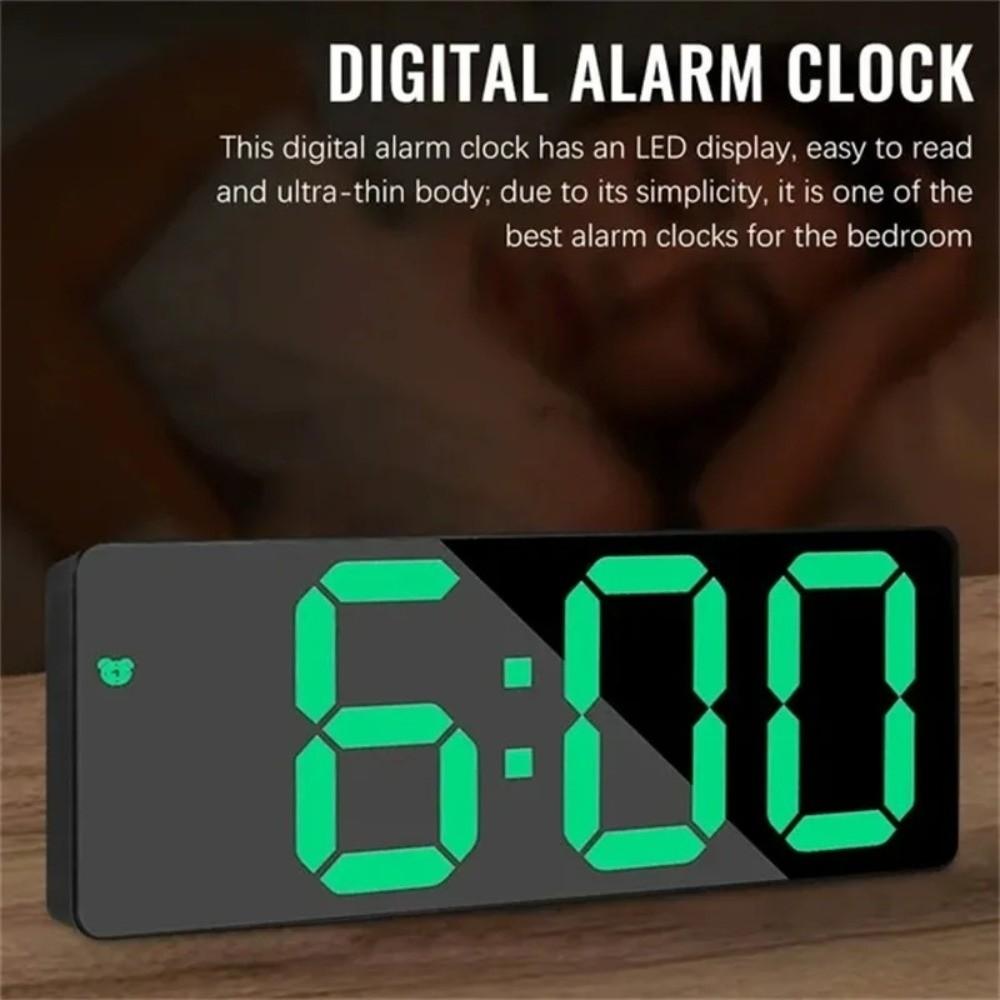 Temperature Display LED Desk Clock 12/24H Display Mirror Digital Alarm Clock  Bedside