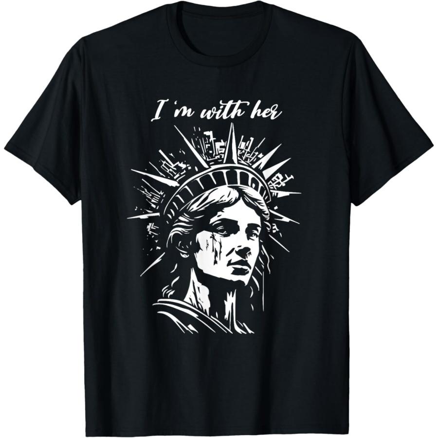 

I m With Her Statue Of Liberty 4th July American Flag USA T-Shirt XXXXXL чорний