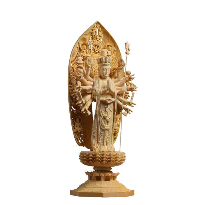 1000 Hand Guan Yin Statue,wooden Buddha Statue Wood Carving Large Buddha Statue Buddha Light Flower Base Lotus Base Safe Package