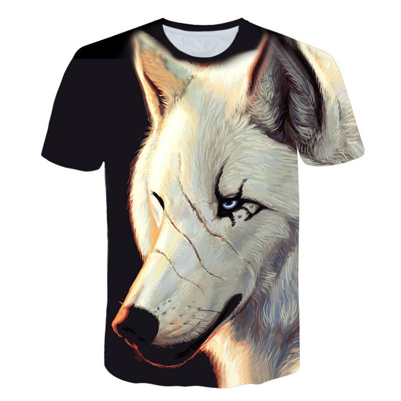 European and American Trendy New Animal Wolf Cool 3D Digital Printed Pattern Street Style Men's Casual T-shirt