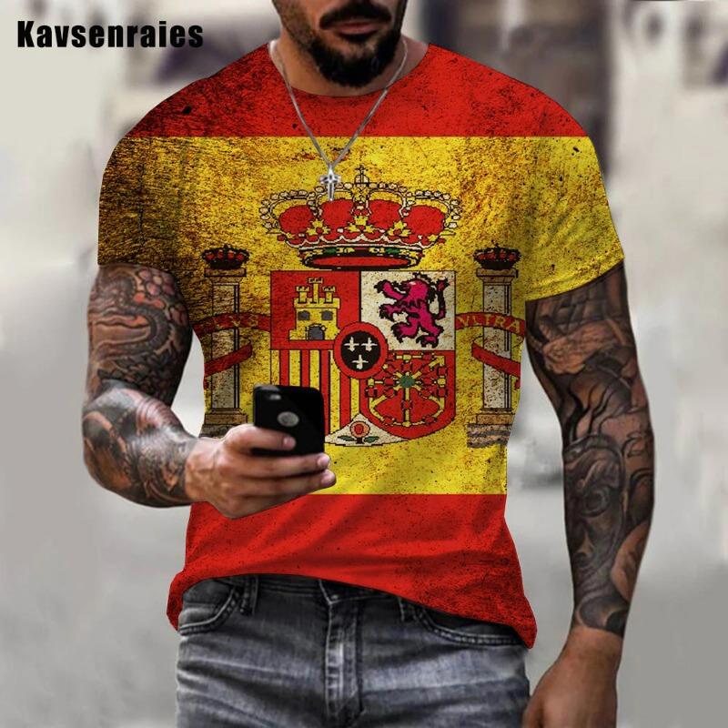 Men's 3D Printed T-shirt with Spanish Flag Pattern